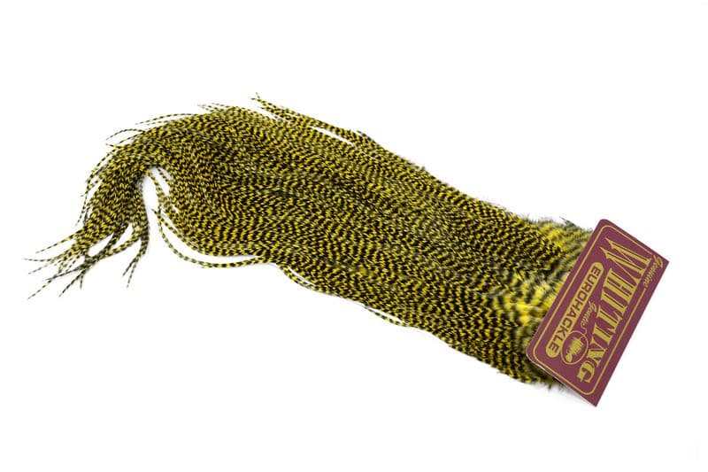 Eurohackle Saddle Grizzly dyed Pale Yellow view 2