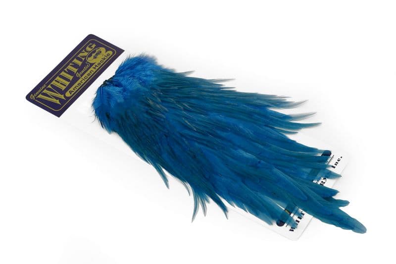 American Rooster Saddle White dyed Kingfisher Blue view 2