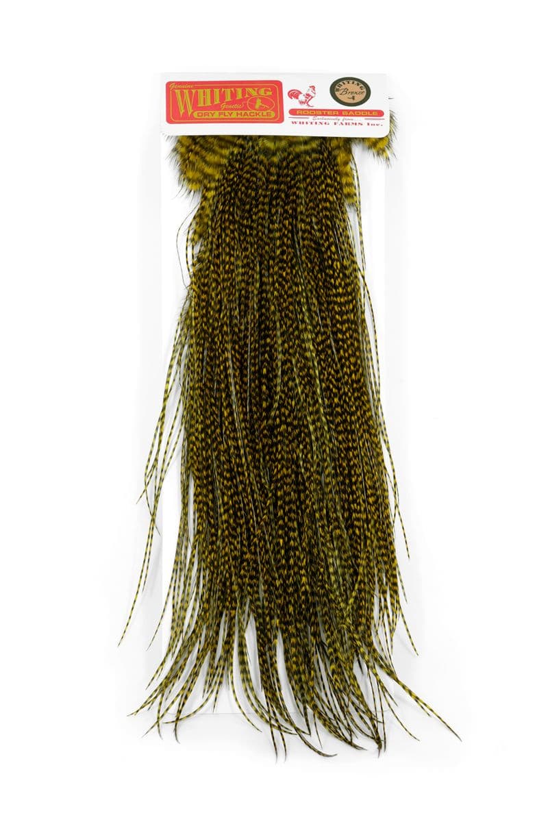 Whiting Bronze Midge Saddle Grizzly dyed Golden Olive view 3