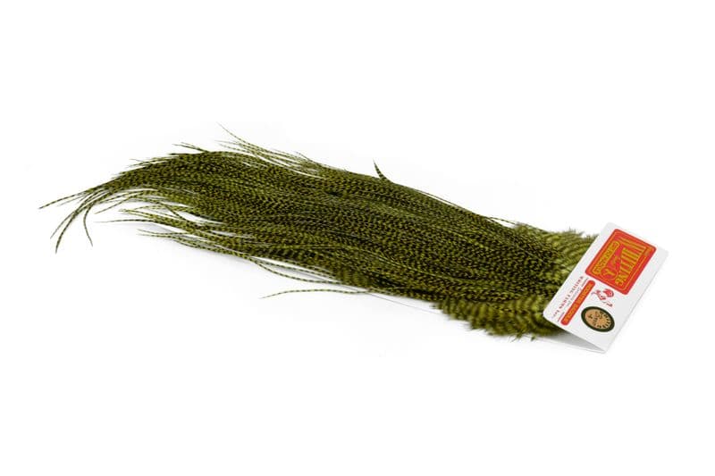 Whiting Bronze Midge Saddle Grizzly dyed Olive view 2