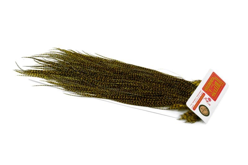 Whiting Bronze Midge Saddle Grizzly dyed Golden Olive view 2