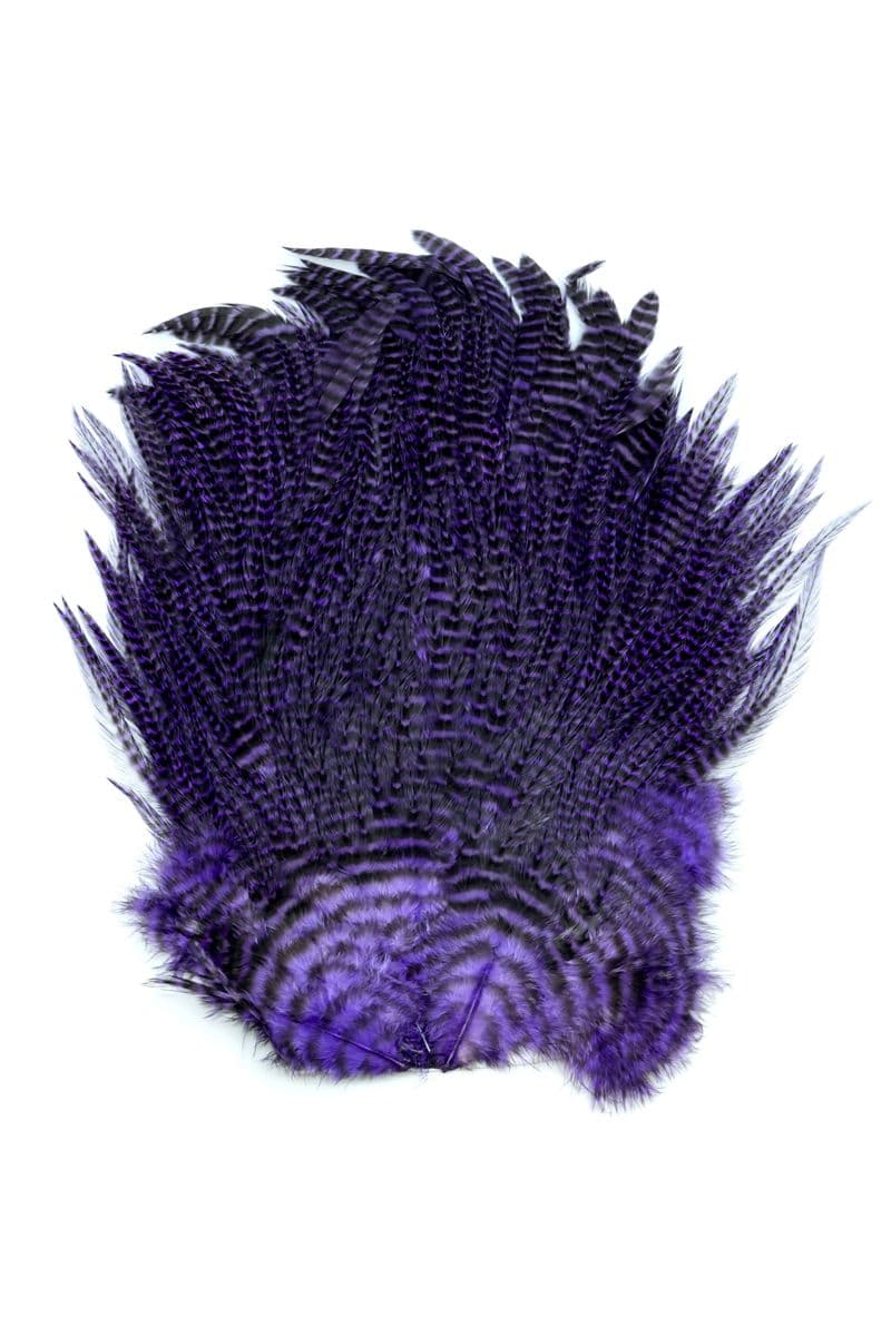 4 B's Rooster Saddle Grizzly dyed Purple view 2
