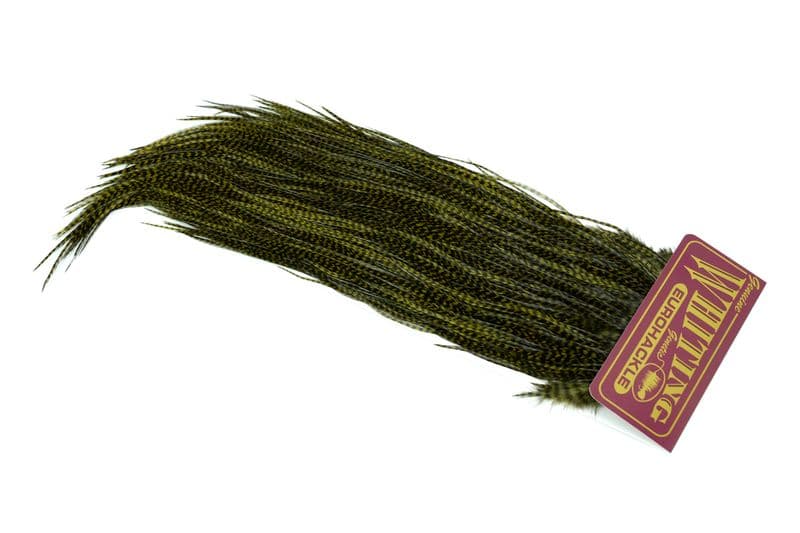Eurohackle Saddle Grizzly dyed Dark Olive view 2