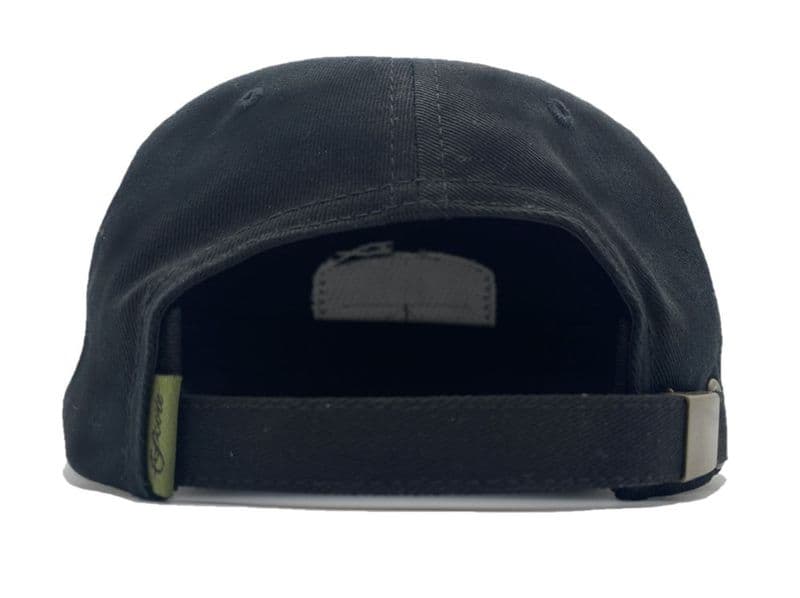 5 Panel Black Hat with Green Scott Patch on Front view 2