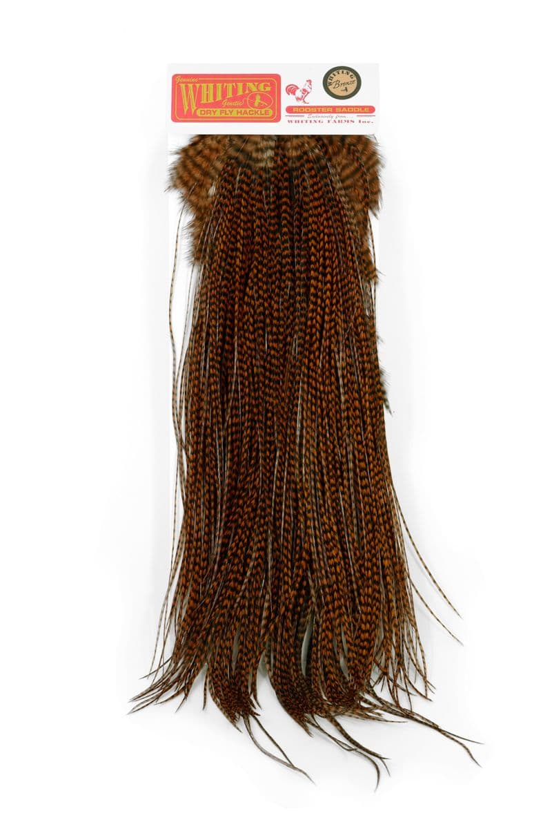 Whiting Bronze Midge Saddle Grizzly dyed Brown view 3