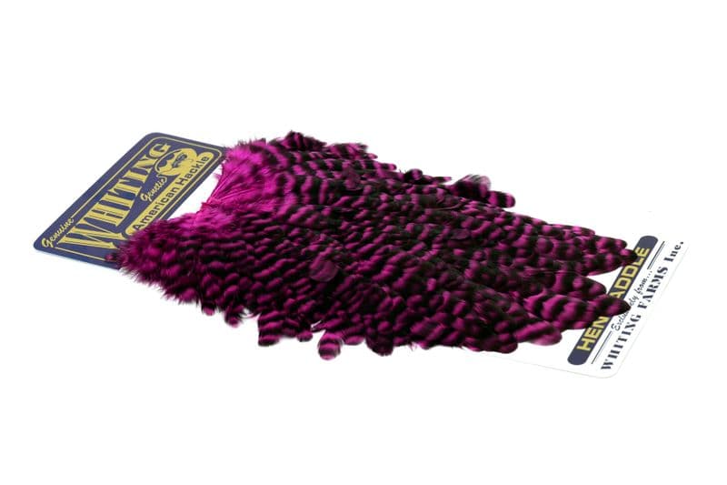 American Hen Saddle Grizzly dyed Magenta view 2