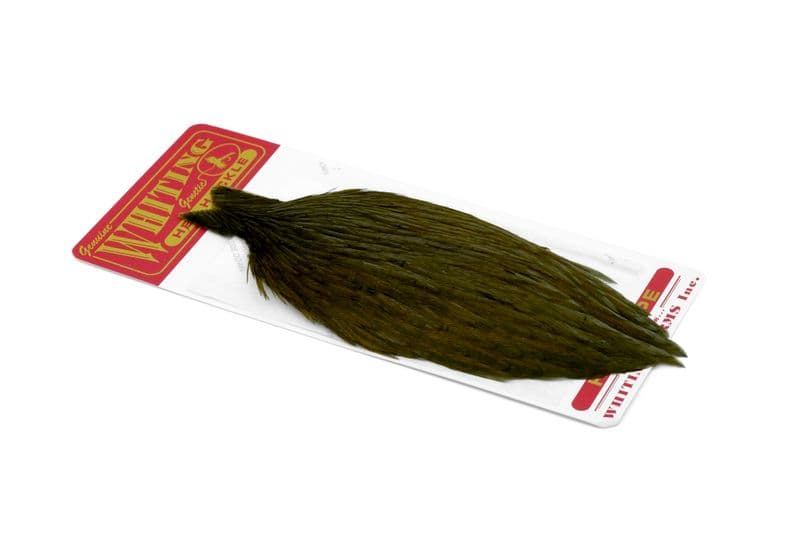 Whiting Hen Cape White dyed Dark Olive view 1