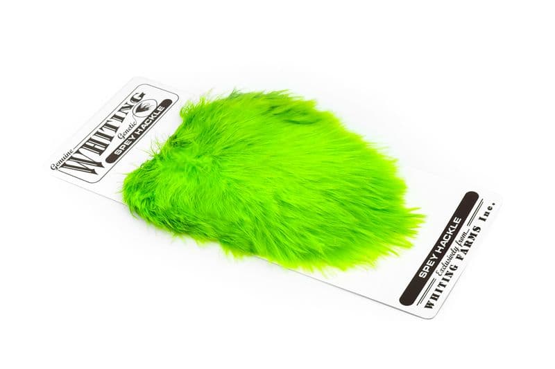 Spey Hackle Hen Saddle White dyed Fl. Green Chartreuse view 2