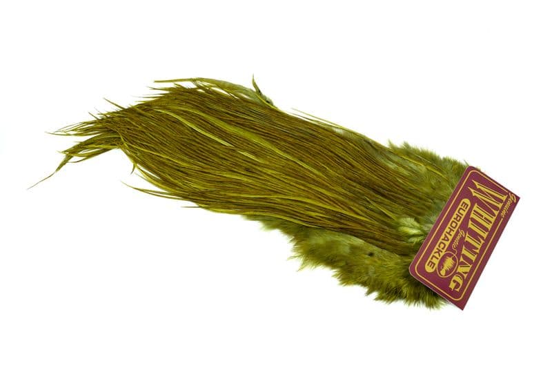 Eurohackle Saddle White dyed Dark Olive view 2