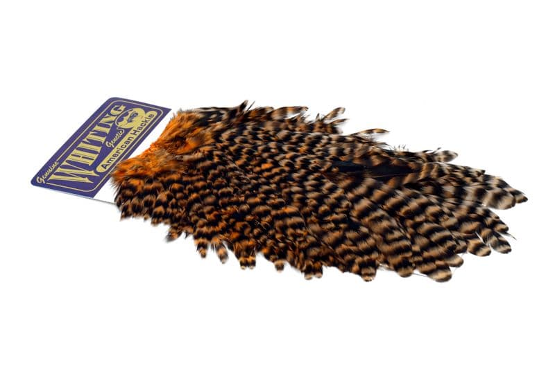 American Hen Saddle Grizzly dyed Shrimp Orange view 2