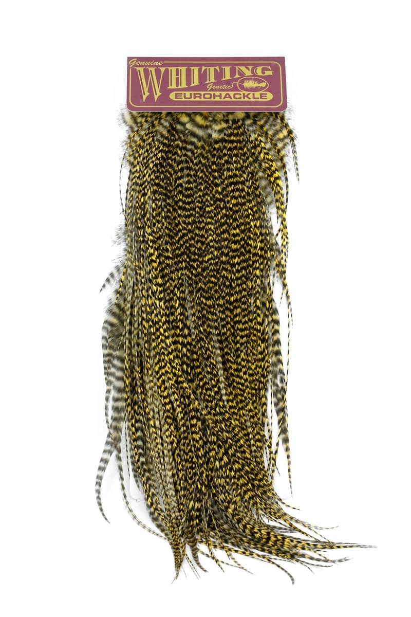 Eurohackle Saddle Grizzly dyed Golden Straw view 3