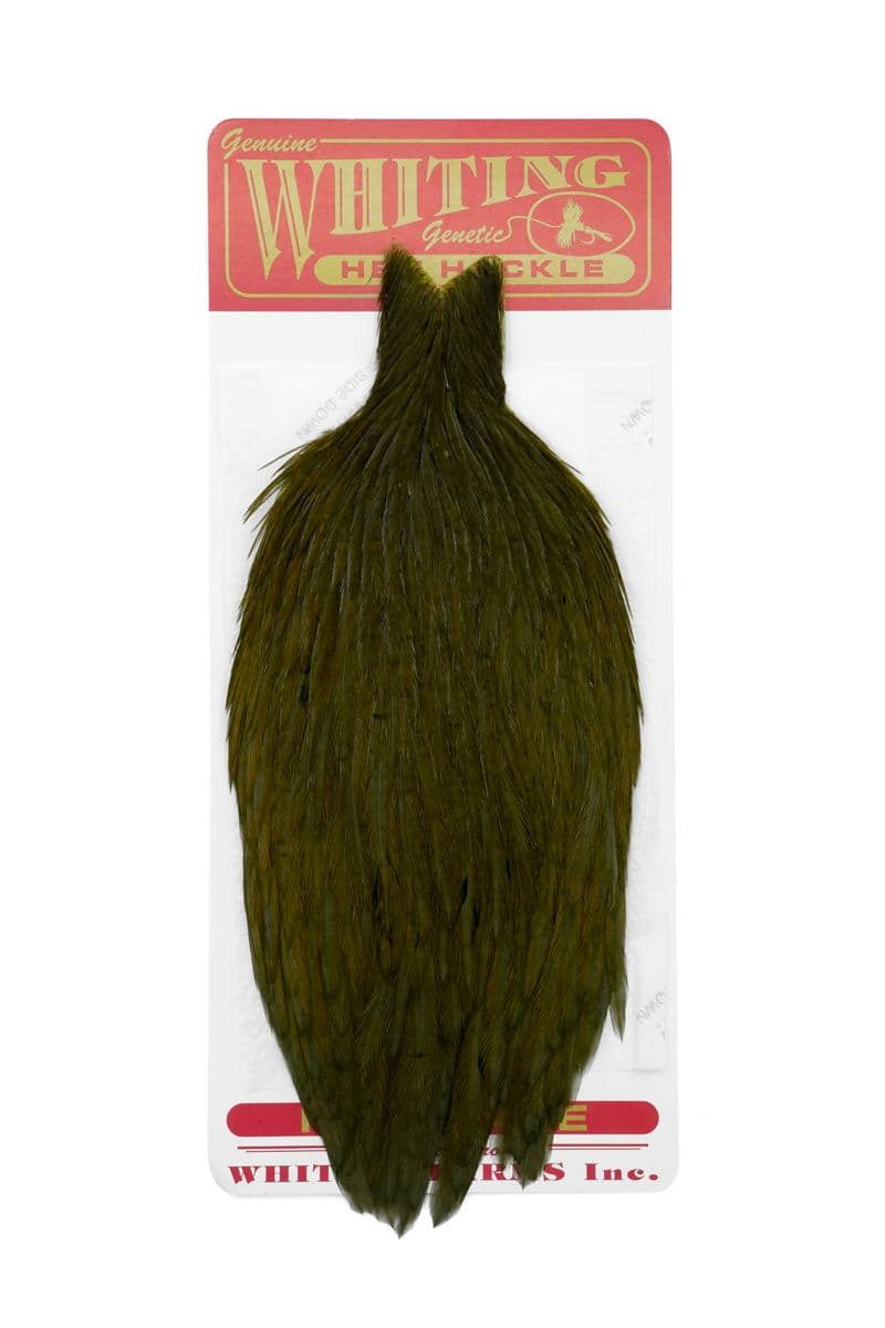 Whiting Hen Cape White dyed Dark Olive view 2
