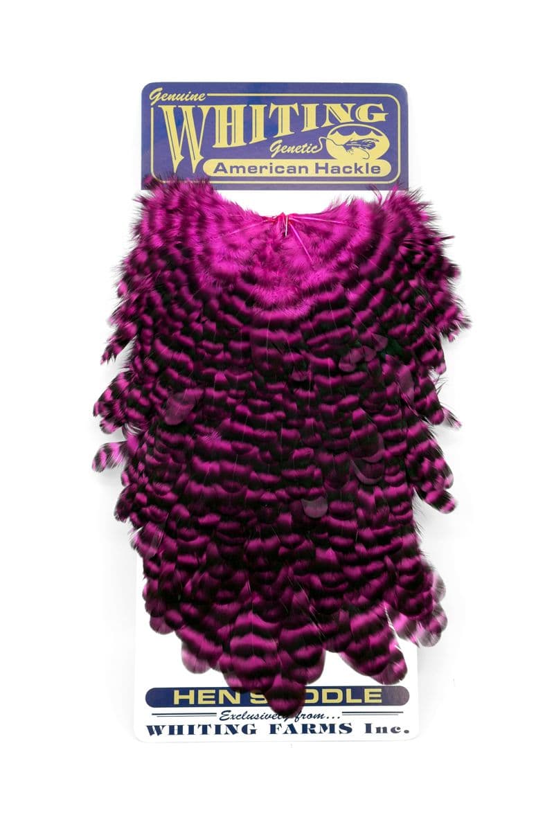 American Hen Saddle Grizzly dyed Magenta view 3