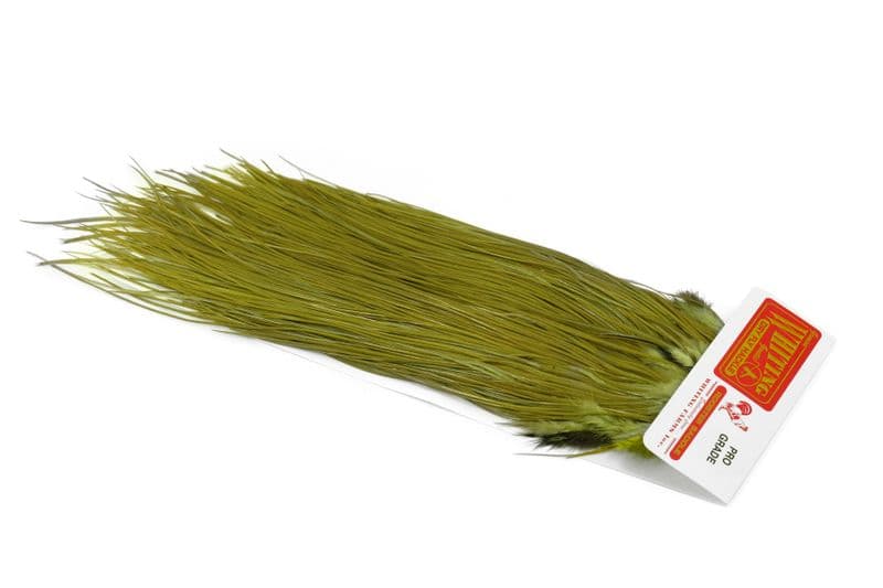 Whiting Pro Grade Midge Saddle White dyed Olive view 2