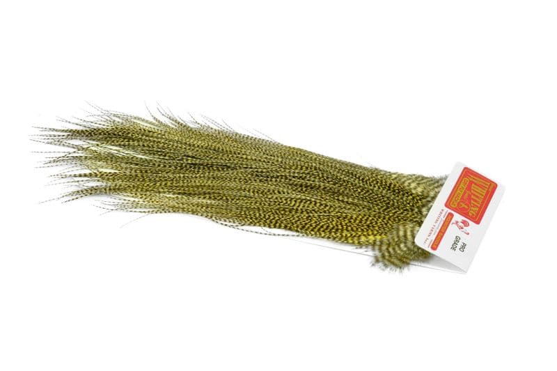 Whiting Pro Grade Midge Saddle Grizzly dyed Pale Yellow view 2