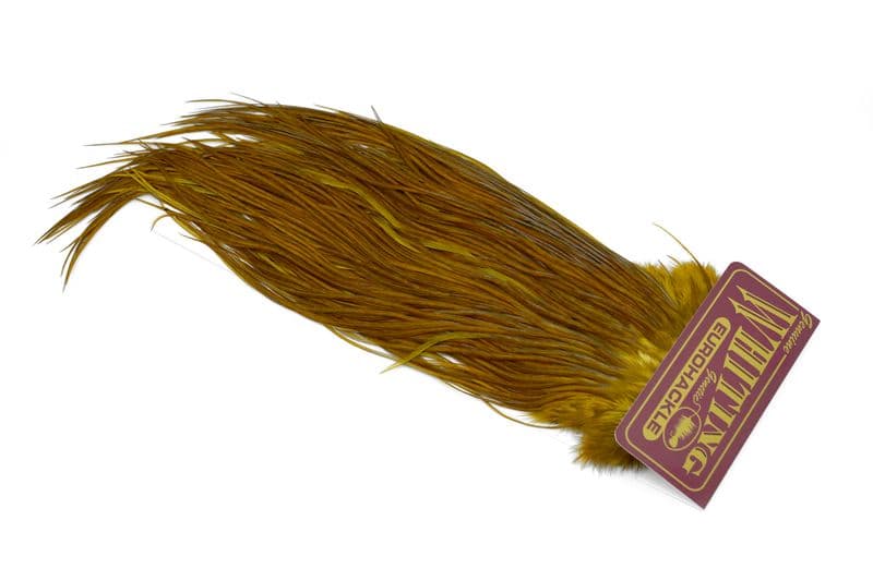 Eurohackle Saddle White dyed Golden Olive view 2