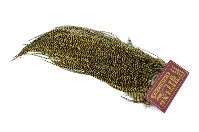 Eurohackle Saddle Grizzly dyed Golden Straw view 2