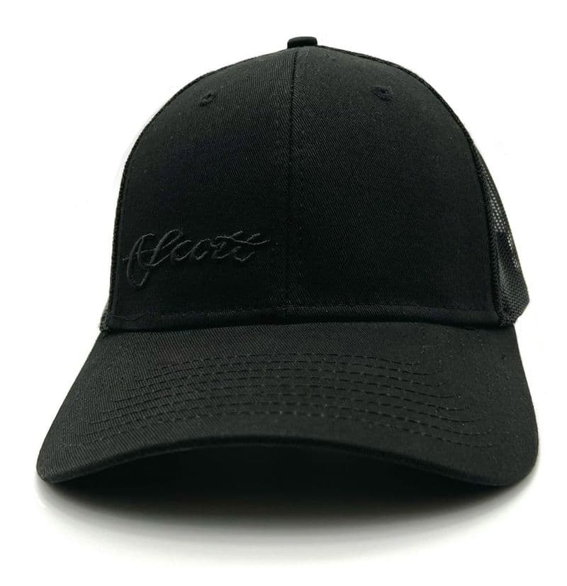 All Black out Mesh Hat with Black 3d Script view 3