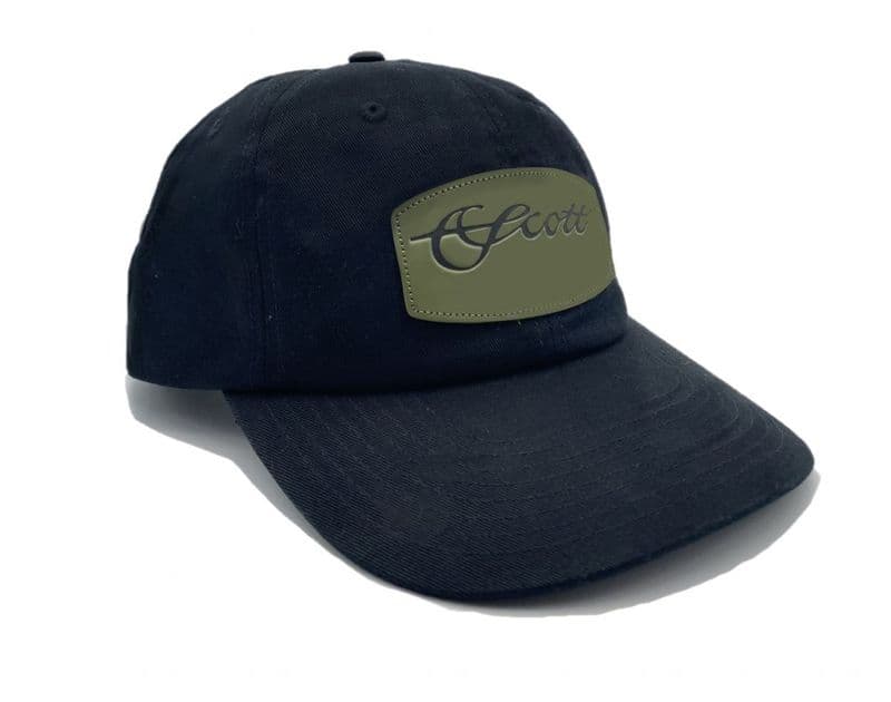 5 Panel Black Hat with Green Scott Patch on Front
