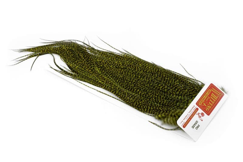 Whiting Pro Grade Midge Saddle Grizzly dyed Olive view 2